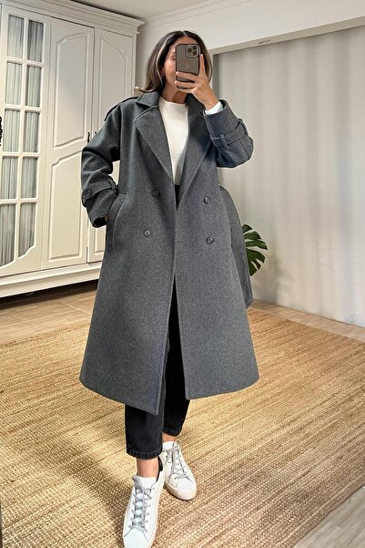 butikhola Anthracite Belted Premium Coat
