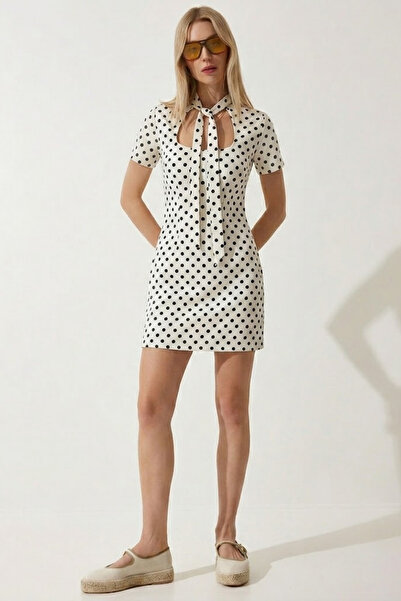 COMBİNE MİCHAİL Γυναικείο καλοκαιρινό λευκό μίνι φόρεμα πουά