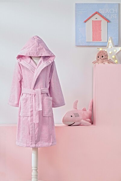 Özdilek 1/2 Yaş Kız Çocuk Kapüşonlu Kadife Pamuk Bornoz-Unicorn Pembe