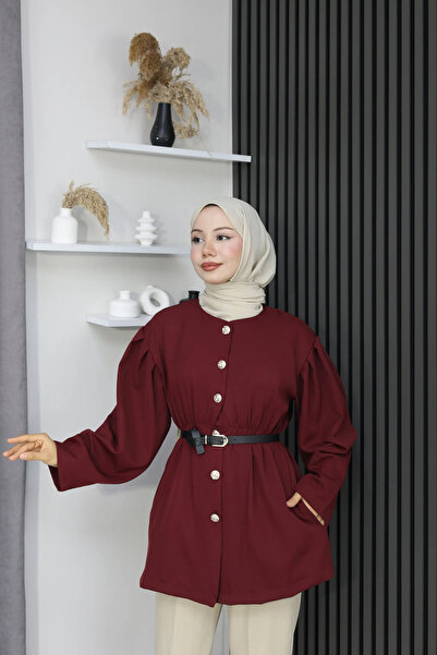 TATULA Beli Rubber Detailed Belted Buttoned Jacket