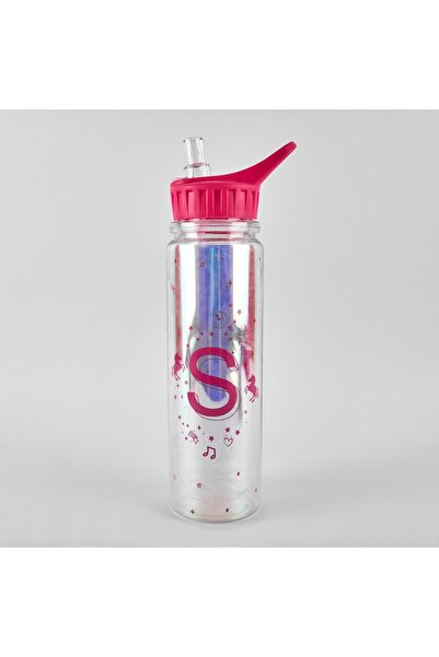 OEM Μπουκάλι νερού με καλαμάκι, 320 ml, εφέ καθρέφτη, φούξια καπάκι