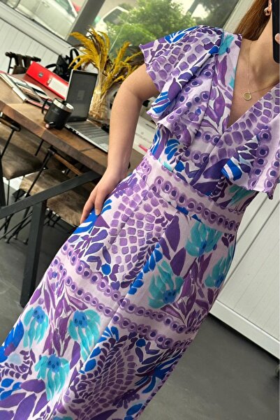 Pulli Collection Καλοκαιρινό άνετο και κομψό φόρεμα με V-λαιμόκοψη και σκίσιμο