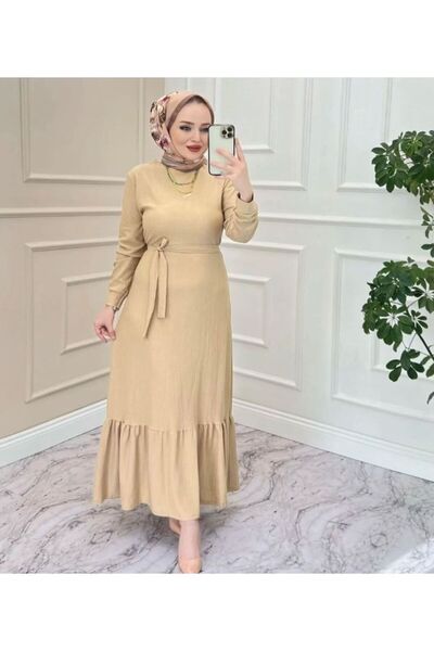 VOLT CLOTHİNG Φόρεμα με βολάν στη φούστα, λαιμόκοψη ποδηλάτου και ζώνη