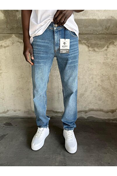 KağanKY Blugi cu spălare albastră, material elastic, Regular Fit