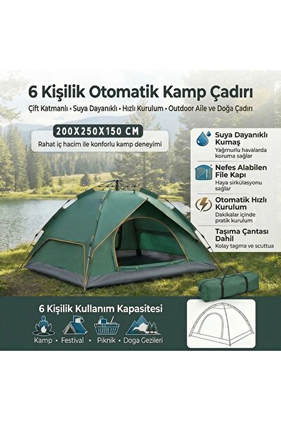 alpotekno 6 Kişilik Otomatik Kamp Çadırı – Çift Katmanlı, Suya Dayanıklı, Hız...