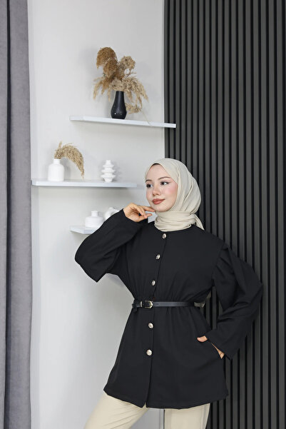 TATULA Beli Rubber Detailed Belted Buttoned Jacket