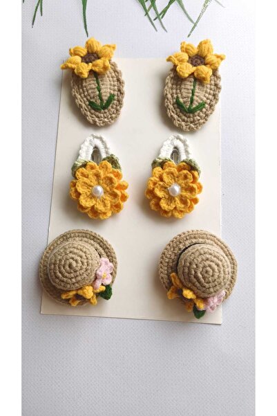 Hand Mother's Since 2024 Sunflower Hand Knitted 6-Piece Organic Hair Accessor...