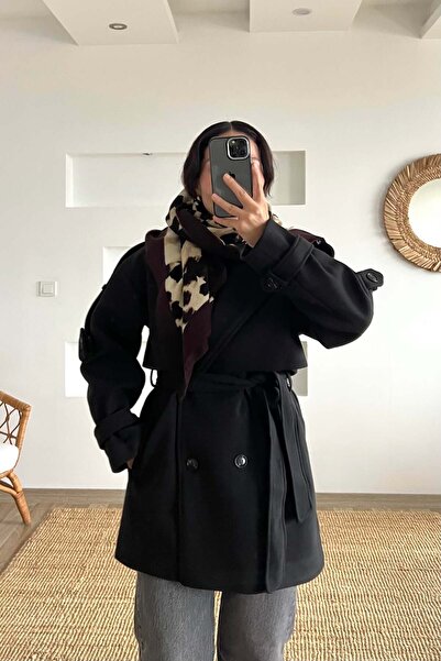 butikhola Black Belted Mid-Length Cashmere Coat