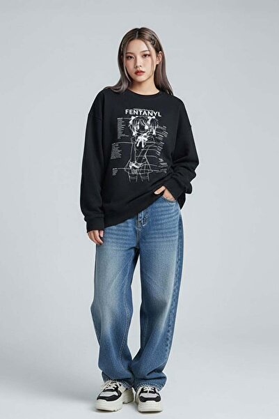 Karakedi Black Harmful Effect Gothic Y2K Thin Fabric Unisex Sweatshirt