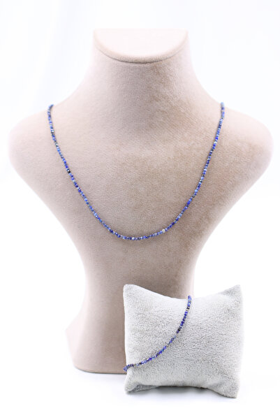SAURACHI Lapis Lazuli Taşı Doğal Taş Kolye Bileklik Seti Fasetli Kesim 2-3 mm