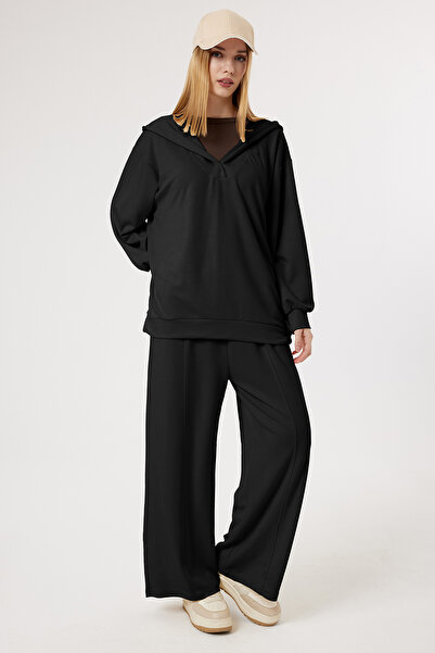 Suede Style 6060 - Κομψό, άνετο, μοντέρνο γυναικείο σετ με κουκούλα από μαλακ...