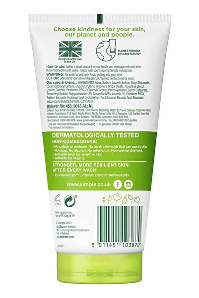 Simple Moisturising Face Wash 150ml - Hydrating Daily Facial Cleanser for Sensitive & Dry Skin