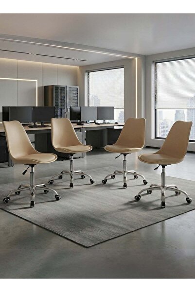 Taimi Set-4 Modern Beige Office Chair, Swivel Adjustable Height, Padded Seat,...