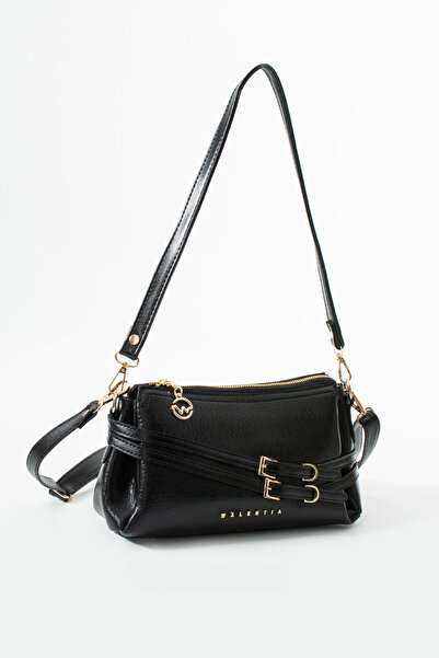 DEV 3 ADAM NÇS Μαύρη δερμάτινη γυναικεία τσάντα με λεπτομέρεια από μαλακό δέρ...