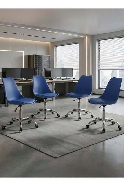 Taimi Set-4 Modern Blue Office Chair, Swivel Adjustable Height, Padded Seat, ...