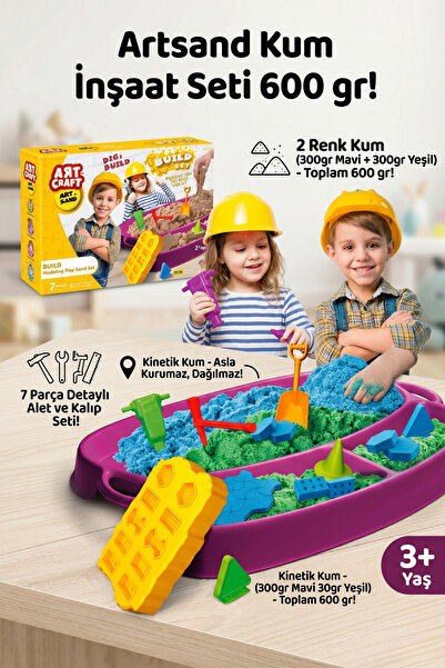 craftivio 7 Parça İnşaat Temalı Kinetik Kum Seti 600 gr - Kurumayan Oyun Kumu...