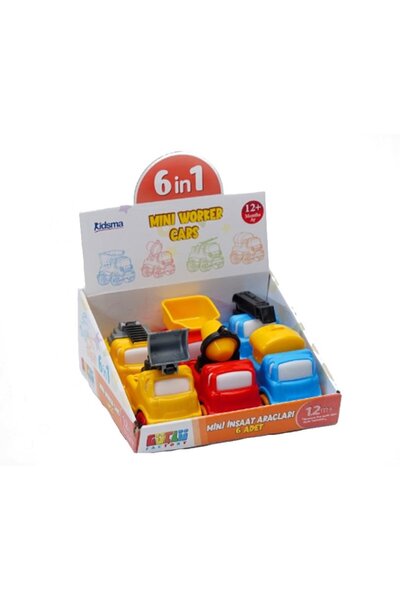 Güçlü Toys Σετ 6 αυτοκινητάκια push & go, Μίνι Οχήματα Εργασίας, Πολύχρωμα