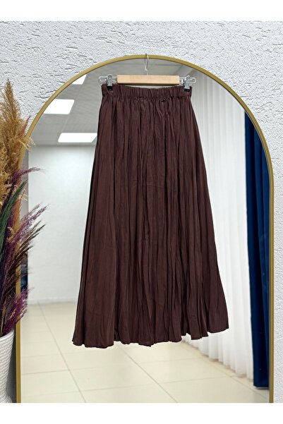 MİHRA STORE Nalan Ζαρωμένο Ύφασμα Φούστα Kraş-BY5004-5001 Ανοιχτό Καφέ