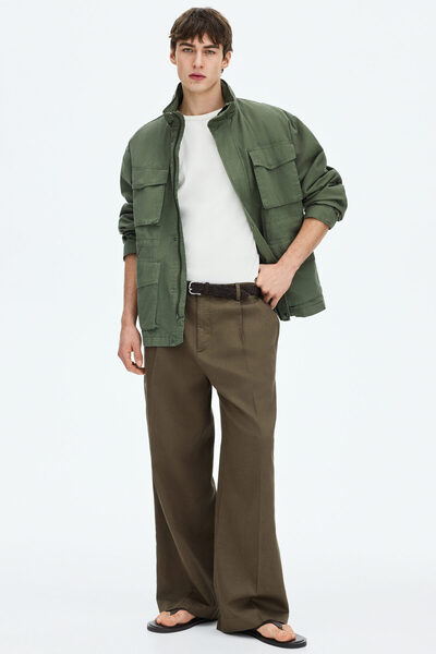 H&M Keten Karışımlı Geniş Pantolon Loose Fit
