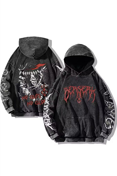 Karakedi Anime Berserk No Guts No Glory Yıkamalı Kumaş Kapüşonlu Unisex Sweat...