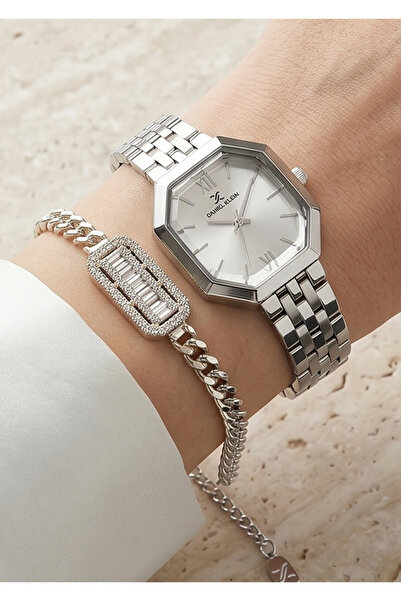 Daniel Klein Women's Silver Metal Cord Silver Dial Modern Case Wristwatch wit...