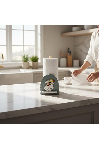 ELSELİFE Natural Wood Paper Towel Holder with Chef Figure Decorative Kitchen ...
