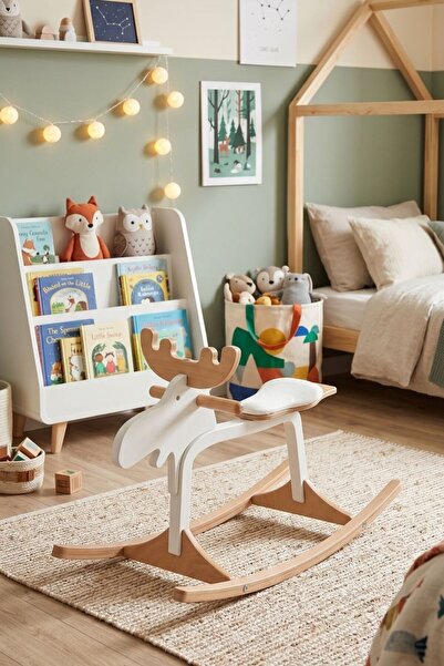 Palmera Natura Ahşap Sallanan Geyik - Yeşil Montessori Bebek Odası Oyuncağı -...