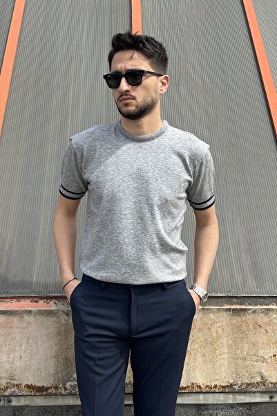 inpool Ανδρικό T-shirt με λαιμόκοψη ποδηλάτου, με ριγέ σχέδιο, απαλό, στυλ Ol...