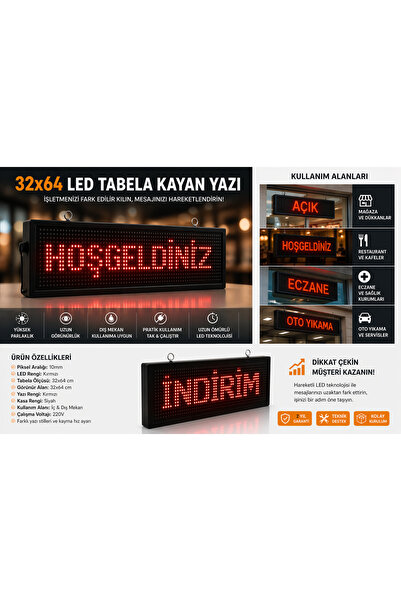 dbsanat 32x64 LED Kayan Yazı Tabela – Yüksek Parlaklık, Dikkat Çeken Reklam Ç...