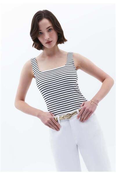 OXXO Square Neck Tank Top - WHITE/BLACK