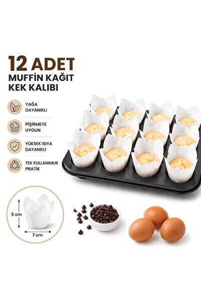 WOW 12’li Beyaz Muffin Kağıdı Kek Kalıbı