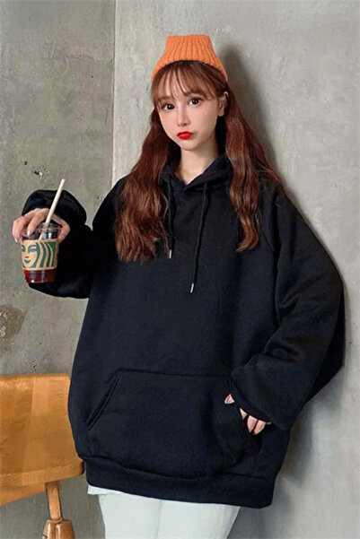 Karakedi Μαύρο oversized Χοντρό με κουκούλα Y2K Unisex Φούτερ