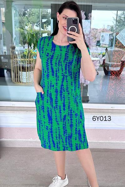 İnce Topuk Φόρεμα βισκόζης με μπροστινή τσέπη 6y013