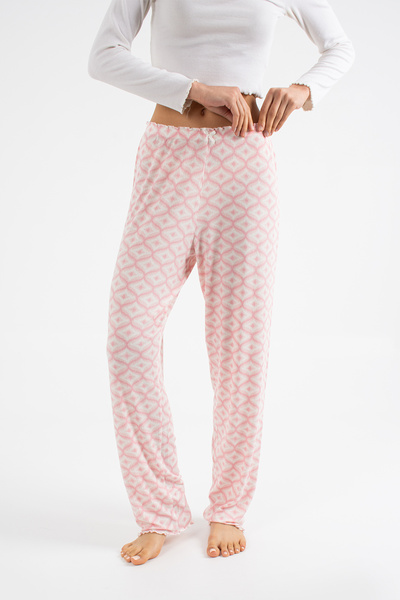 Ecrou Γυναικείο παντελόνι πιτζάμα με γεωμετρικό σχέδιο σε πούδρα και απαλό κο...