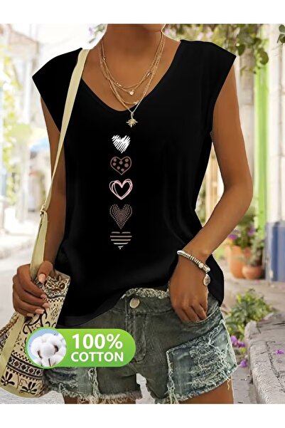 puolikuu Γυναικείο μπλουζάκι με άνετη εφαρμογή και λαιμόκοψη V, με μικτό εμπρ...