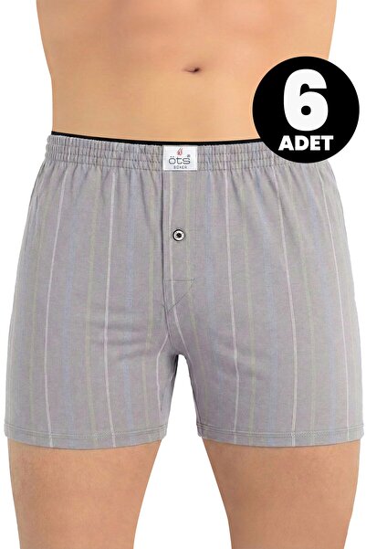 Öts Σετ 6 ανδρικών μποξεράκια με ρίγες και κουμπιά (100% βαμβάκι)