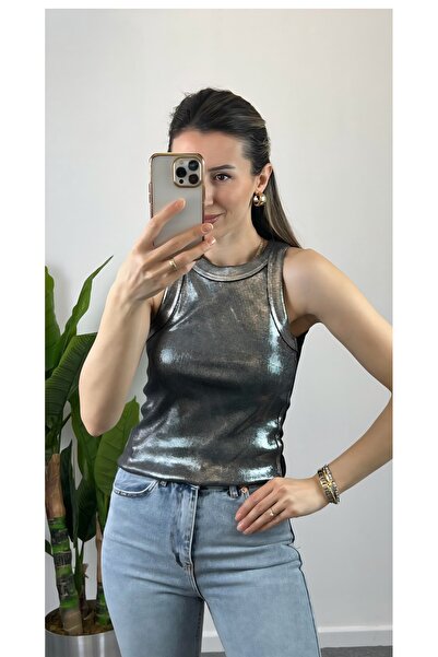 Tanem Varaklı halter yaka body