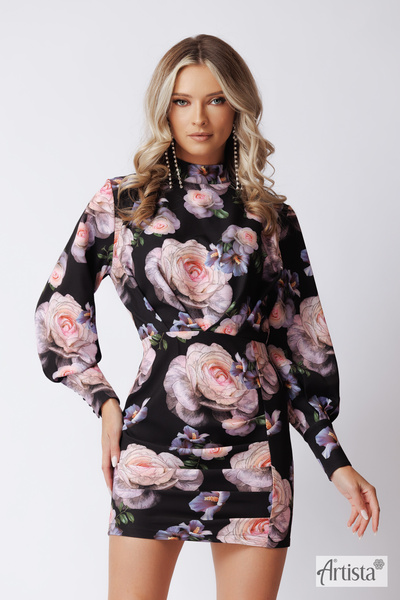 Artista Κομψό φόρεμα με floral σχέδιο και ψηλό γιακά