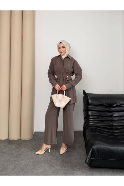 MVK MAVEKA COLLECTİON Gold Buckle Detailed Tensel Double Set