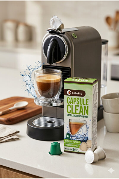 Cafetto Capsule Clean Nespresso Uyumlu Kahve Makinesi Temizleme Kapsülü + Organik Kahve Makinesi Kireç Çözücü Sıvı 250ml (Avantajlı Set) - E13235 + E27434