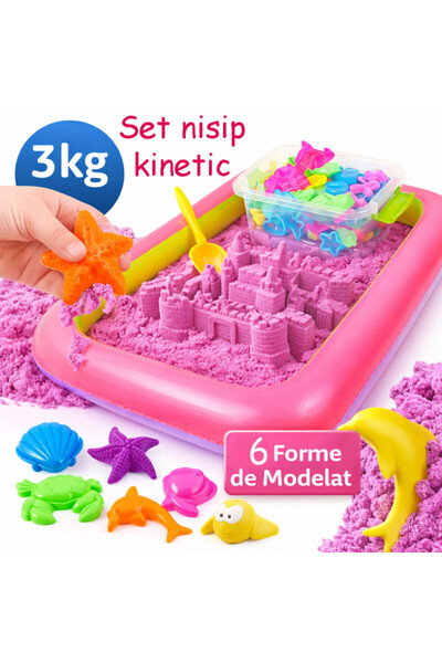 PROCART Ροζ κινητική άμμος, 6 διαφορετικά σχήματα, φουσκωτό κουτί 45x58 εκ., ...