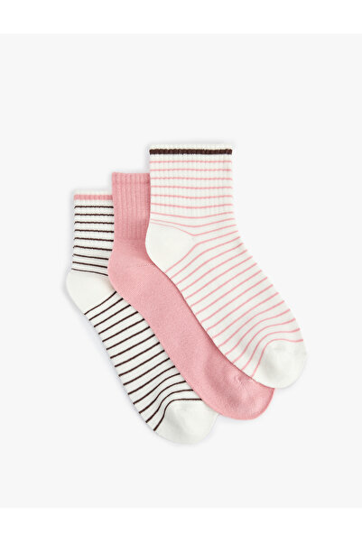 Koton Σετ 3 τεμαχίων βαμβακερών κάλτσες τένις με πολύχρωμες ρίγες