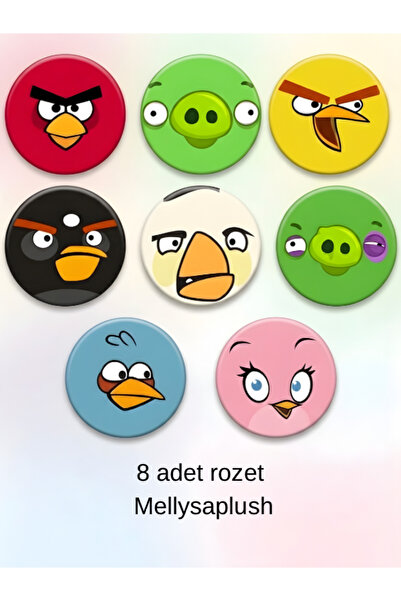 mellysaplush Angry Birds Rozet Seti 8 Adet 44 mm rozet