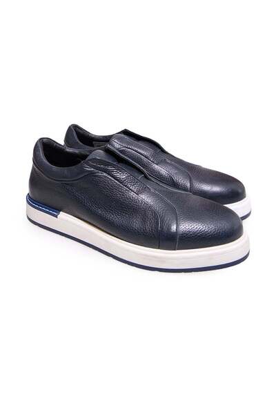 FRANCO CALVANI Dark Blue Color Laceless Genuine Leather Men's Shoes