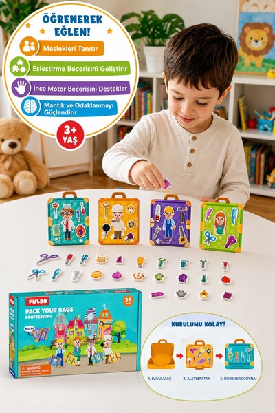 TOYFEST Puedo Meslekler Cırtlı Eşleştirme Oyunu Eva Çantalı Eğitici Oyuncak 3...
