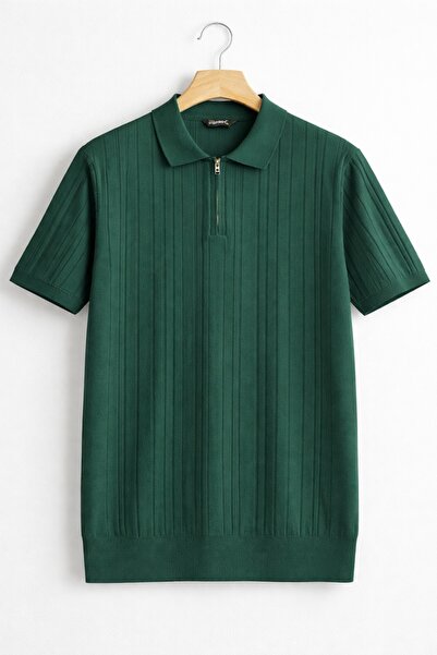 Vance Polo Collar Slim Fit Zipper Striped Old Money Knitted First Quality Sof...