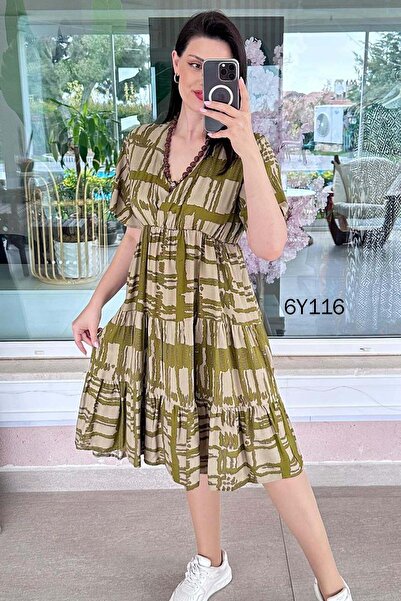 İnce Topuk Φόρεμα βισκόζης με ελαστική μέση 6y116