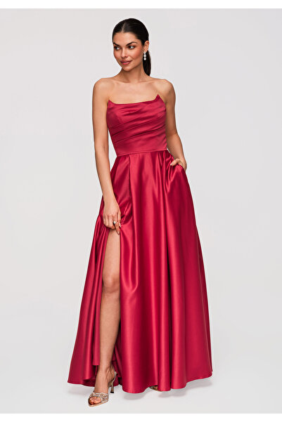 Larica Γυναικείο Μάξι Φόρεμα Βραδινό Σατέν LA-OM-DLR352 Κόκκινο