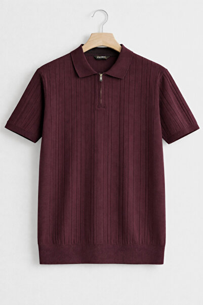 Vance Polo Collar Slim Fit Zipper Striped Old Money Knitted First Quality Sof...