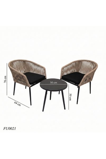 Green Garden Black Rattan Outdoor Seating Set for Two with a Round Coffee Table